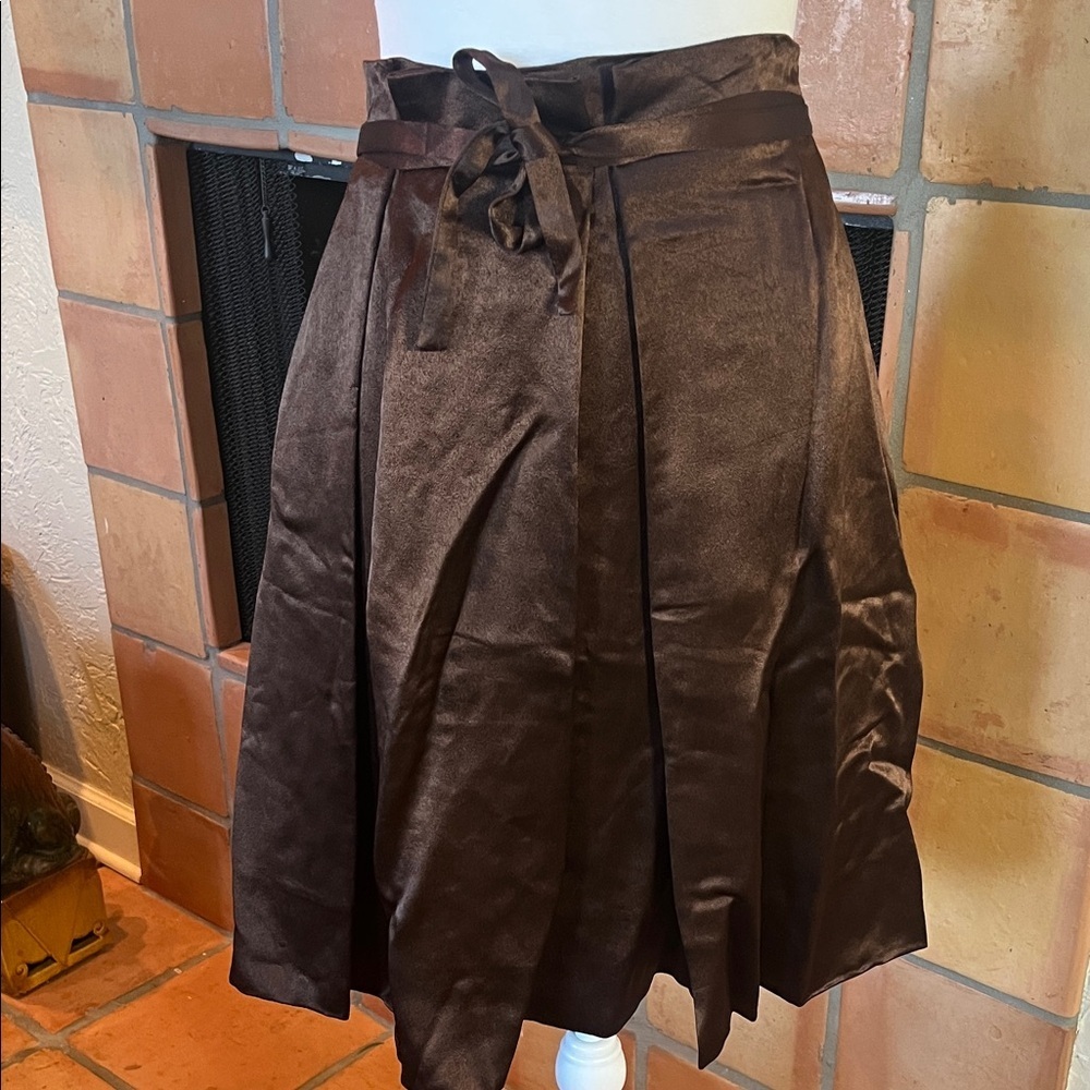 Chloe Brown Pleated Belted A-Line Mini Skirt, size 42 EU/10 US